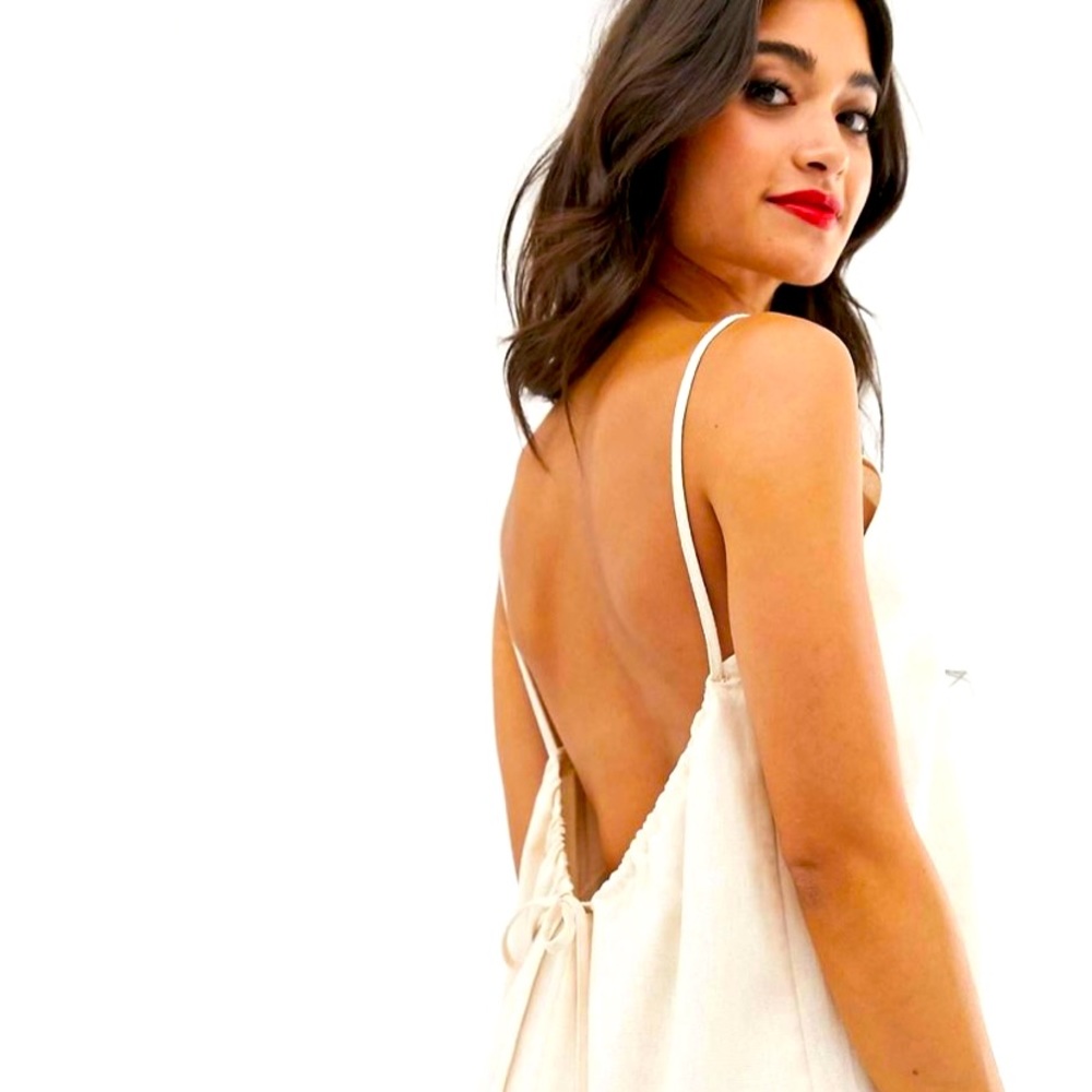 ASOS scoop back shift mini sundress in linen size 4